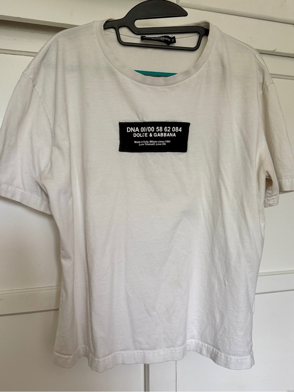 Dolce & Gabbana White Short Sleeve Tee with Black Logo Patch